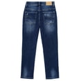 thumbnail image 2 of KIDSCOOL SPACE Little Boys Jeans,Elastic Band Inside Ripped Slim Fit Denim Pants,Deep Blue,5-6 Years, 2 of 6