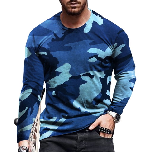 Mikilon Men's Spring 3D Printing Business Leisure Printing Long-sleeved Shirt Top Blouse