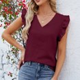 thumbnail image 4 of Timegard Womens Summer Tops Ruffle Cap Sleeve V-Neck Solid Color Comfy Lightweight Blouse Casual Loose Tops, 4 of 6