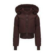 Jienlioq Women's Winter Casual Quilted Jackets Women's Solid Color Thumb Hole Jacket Long Sleeved Hooded Short Zipper Parkas Brown M