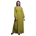 thumbnail image 1 of Bimba Robe Maxi à Manches Longues pour Femmes en Georgette Mousse avec Boutons et Imprimé Floral de Lotus, Taille Élastique - Très Petit, 1 of 1
