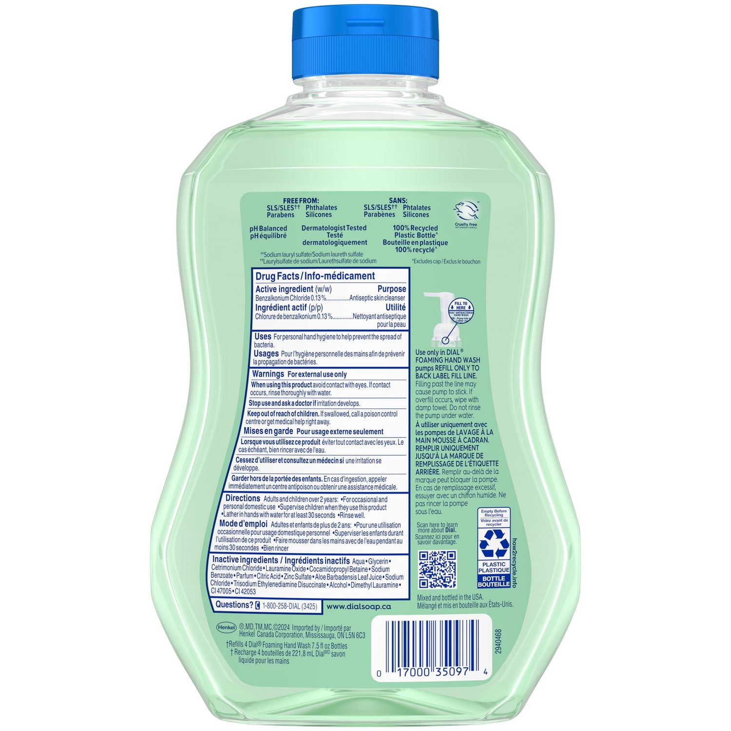 Dial Antibacterial Foaming Hand Wash, Fresh Pear Scent, 221ml, Dermatologist Tested, pH Balanced, Free from Silicones, Parabens, Phthalates, SLES/SLS