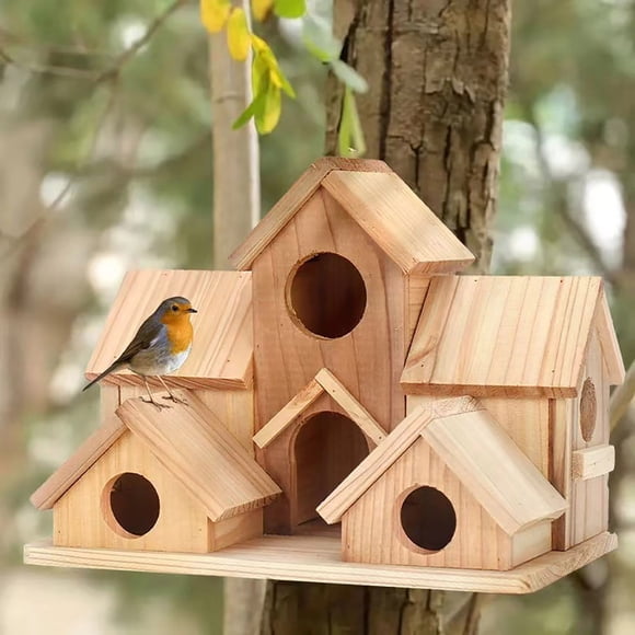 EQWLJWE Bird Houses for Outside,6 Hole Bird House Room for 6 Bird Familie, Large Bird House for Garden/Courtyard/Backyard Decor,Finch Bluebird Cardinals Handmade Hummingbird House,Wooden Bird Houses