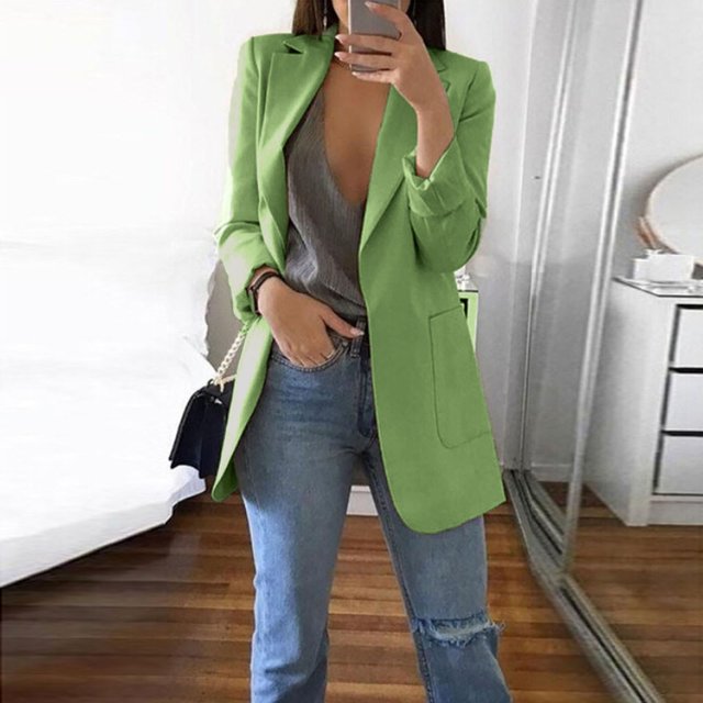 EGNMCR Womens Casual Loose Blazers Solid Color Long Sleeve Cardigans with Pockets Work Office Jacket Blazer