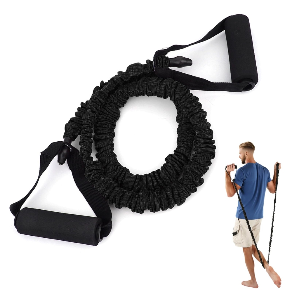 Cloth Cover Anti-break TPE Resistance Band, 1200mm Single Straight Elastic Pull Rope for Home & Gym Workouts, Black (25-30LB) - Heavy Duty Fitness Tension Band with Durable Sleeve, Size 6*11*1200mm