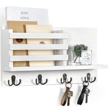 Key Holder for Wall with Shelf Rustic Mail Organizer Wall Mount Wooden Entryway Hanging Mail Organizer with Key Hooks and Mail Holder for Hallway Farmhouse Decor(Dark Brown)
