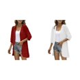 thumbnail image 1 of 2 Pack(White 1PCS & Red 1PCS) Multipack Women Casual Cardigan Three Quarter Sleeve Open Front Plus Cardigan Lightweight Dots Cardigan Draped Ruffles Cardigan, 1 of 7
