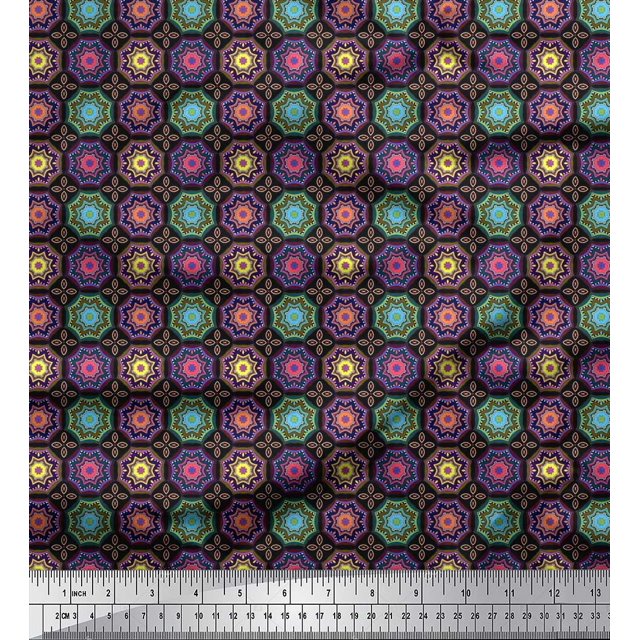 Soimoi Poly Georgette Fabric Floral Mandala Printed Craft Fabric by The Yard 42 Inch Wide