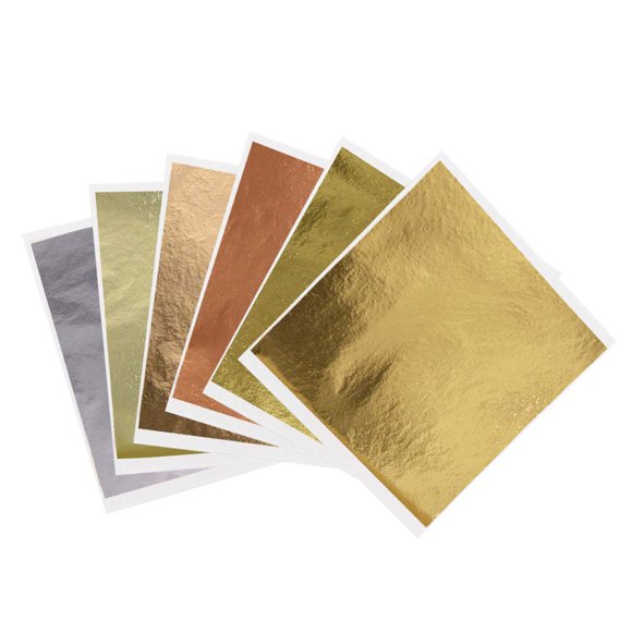 600 Pcs KINNO Feuilles de Feuille d'Or, Feuille de Métal pour Maison, Mur, Cadre, Plafond, Décoration de Meubles, 6 Couleurs 315 par 335 Pouces