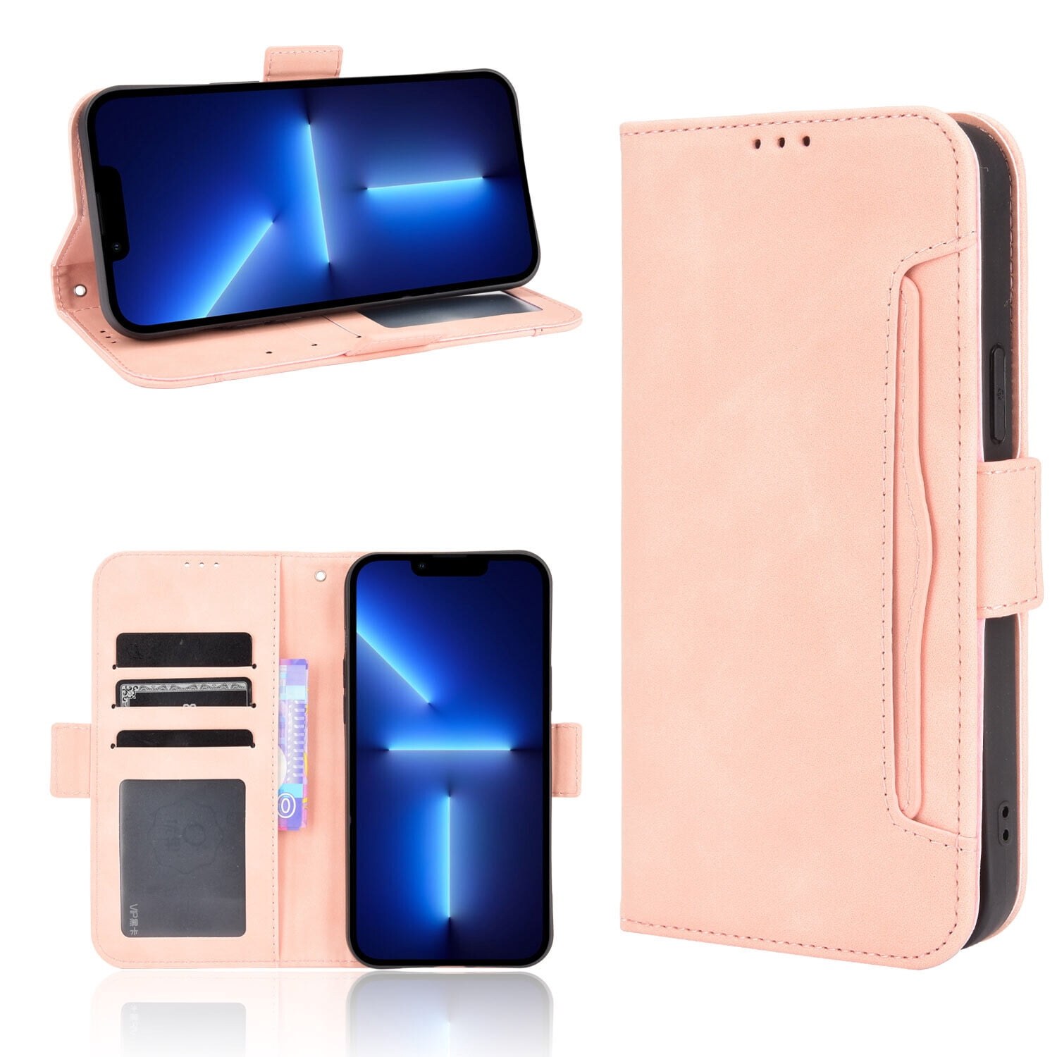 For Asus Rog Phone 5 Multi Card Slots Leather Phone Case Flip Stand Cover-Pink