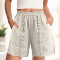 thumbnail image 4 of LVHAOGJOB Summer Shorts for Women Elastic Waist Plus Size with Pockets Cottton Linen Solid Color Loose Womens Shorts Pants Drawstring, 4 of 5