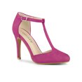 thumbnail image 1 of BLISSFUL STEP Women's Shoes Round Toe Stiletto Heel T-Strap Sandals Hot Pink 7, 1 of 7