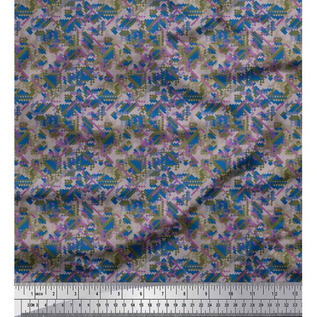 Soimoi Cotton Duck Fabric Check & Geometric Print Fabric by Yard 56 Inch Wide