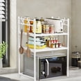 thumbnail image 1 of Iumwxz Microwave Oven Shelf Multi Layer Countertop Kitchen Organizer No Drill Easy Install Durable Space Saving Storage Rack Spice Towel Appliance Holder with Hooks 1 Piece white C, 1 of 6