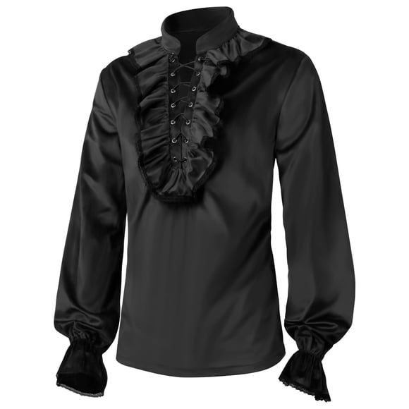 EQWLJWE Summer Saving Clearance ! Men Gothic Pullover Long Sleeve Ruffled Renaissance Shirt Steampunk Trumpet Sleeve Top Medieval Costume Clothing Autumn Long Sleeve Top for Man