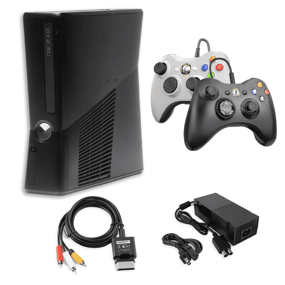 Console de Jeu Xbox 360 S 250GB Remise à Neuf Noire avec 2 Manettes de Jeu Retrofam Noires et Blanches (Remis à Neuf)