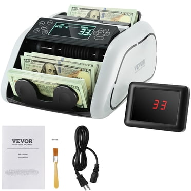 VEVOR Compteur d'Argent, Compteur de Billets avec Détection de Contrefaçon UV, MG, IR et DD, Machine de Comptage d'Argent USD et EUR avec Grand Écran LCD et Écran Externe pour Petites Entreprises