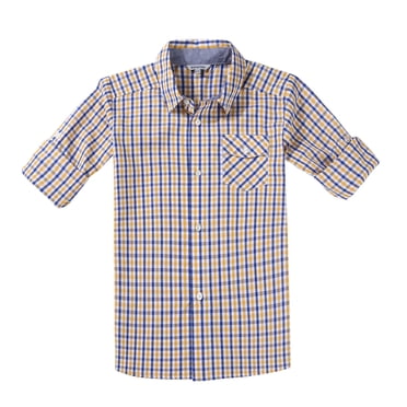 Bienzoe Boy's Cotton Plaid Roll Up Button Down Sports Shirts Blue/Yellow 13/14