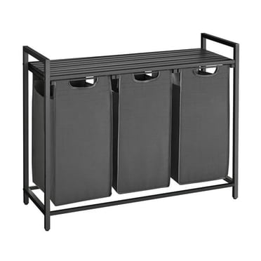 VASAGLE Panier à Linge, Trieur de Linge avec 3 Sacs Amovibles et Coulissants, Étagère, Structure Métallique, 3 x 38 Litres (10 Gallons), 92,5 x 33 x 72 cm, Noir et Gris UBLH301G01