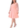 thumbnail image 4 of Agnes Orinda Women's Plus Size Square Neck Sheer Long Sleeve Ruffle Flowy A-Line Midi Dress 1X Pink, 4 of 6