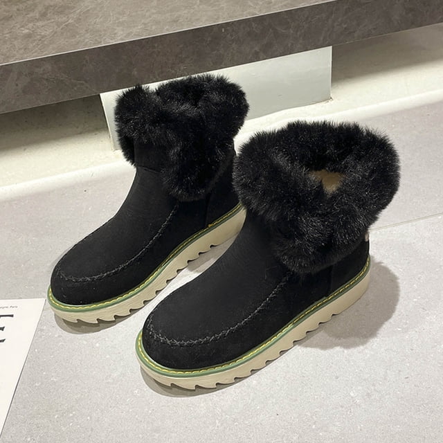 Styesk Bottes pour Femmes Femmes Mode Retournement Cheveux Bout Rond Ajouter Velours Tube Court Chaussures Rembourrées Bottes de Neige Bottes de Travail pour Femmes