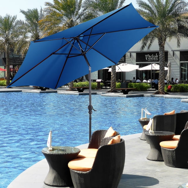 Costway Parasol de Patio 9 Pi Parasol de Marché en Acier Inclinable avec Manivelle Extérieur Cour Jardin Bleu