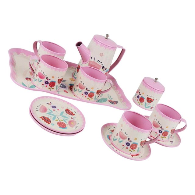 Ensemble de 12 Pcs de Thé de l'Après-midi pour Jeu d'Imitation et Jeu de Rôle pour Filles, Tout-Petits et Enfants par Boyijia. Comprend un Ensemble de Thé pour Enfants à Thème Floral Rose avec Théière, Tasses, Soucoupes, Assiettes et un Plateau de Service, Idéal pour les Fêtes de Thé d'Imitation et les Activités de Cuisine de Jeu.