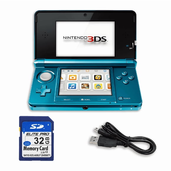 Nintendo 3DS Game Console with RetroFam 32GB SD Card, Aqua Blue (Refurbished)