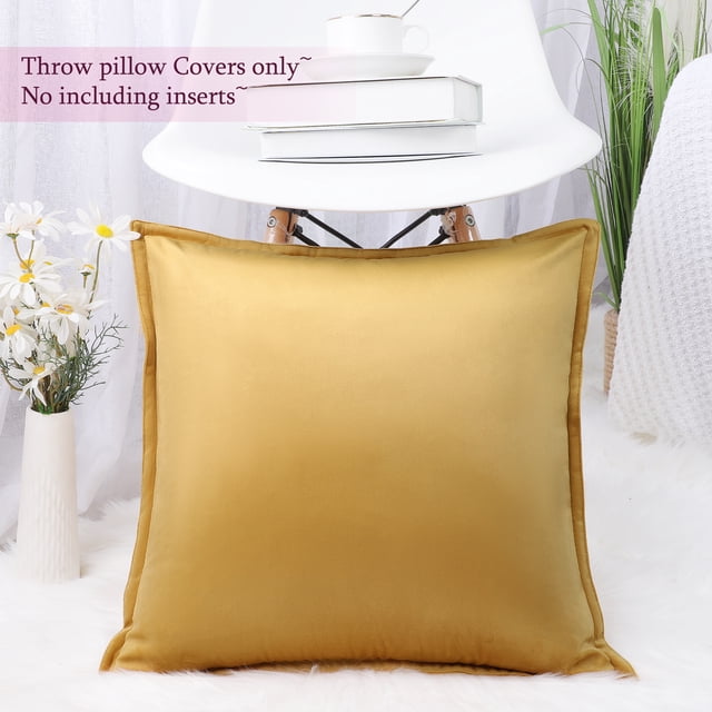 PiccoCasa Soft Velvet Throw Pillow Covers, Solid Cushion Covers Gold 18"x18"