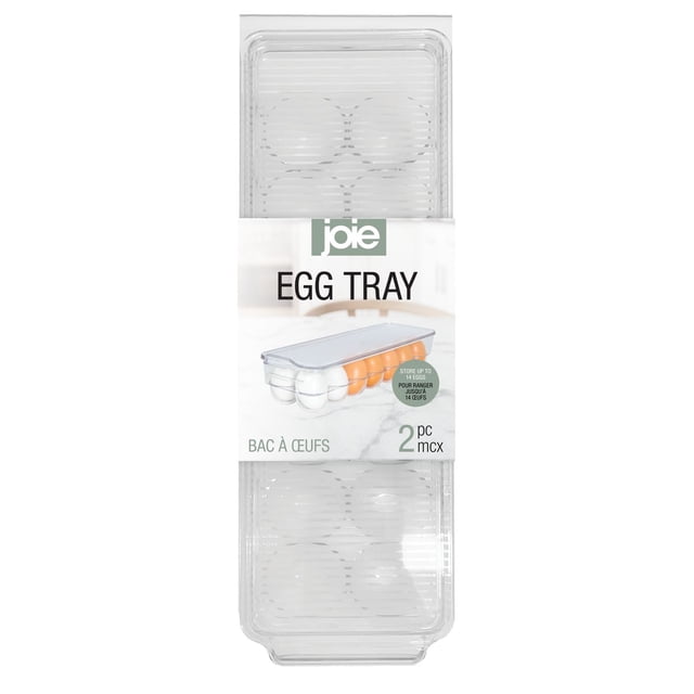 JOIE EGG Plateau 14 Ensemble d'Organisateurs de Réfrigérateur en Plastique Transparent avec Couvercles et Poignées Intégrées, Conçu pour Ranger jusqu'à 14 Oeufs pour un Rangement et une Organisation Efficaces des Aliments de Cuisine, Convient Aussi au Rangement de Petites Fournitures d'Artisanat.