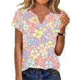 thumbnail image 2 of Jacenvly Hauts pour Femmes Décontractés Liquidation Mode pour Femmes Printemps Été Impression Non Positionnée T-Shirt Uni Manches Courtes Col en V Haut Hauts pour Femmes en Liquidation, 2 of 7