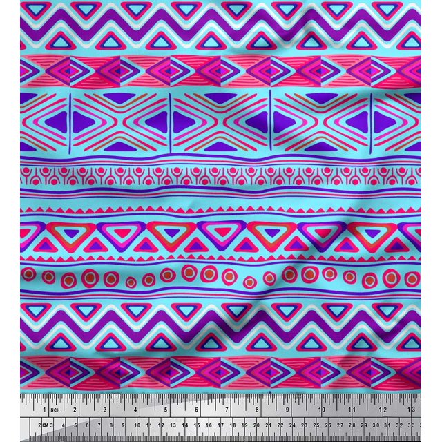 Soimoi Crepe Silk Fabric Aztec Geometric Printed Craft Fabric by The Yard 42 Inch Wide