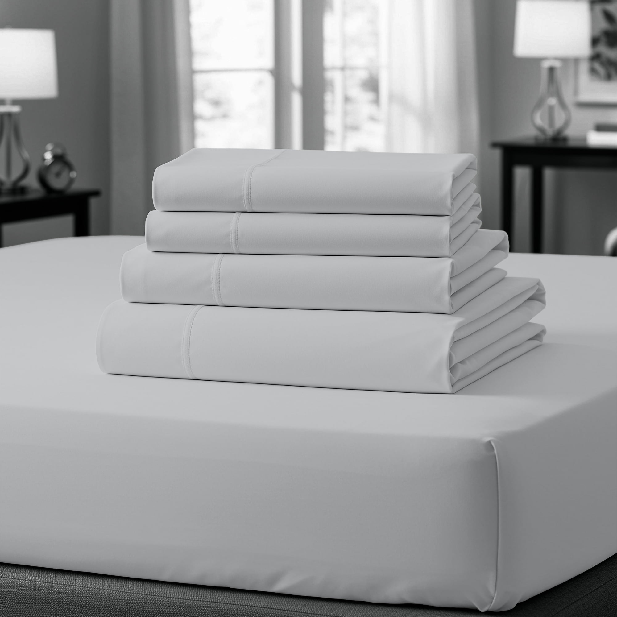 100% Cotton Bed sheets, Deep Pocket, Wrinkle Resistant, Soft & Smooth Sateen 4-Piece, Full Light Gray by Purity Home