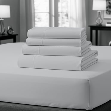 100% Cotton Bed sheets, Deep Pocket, Wrinkle Resistant, Soft & Smooth Sateen 4-Piece, King Light Gray by Purity Home