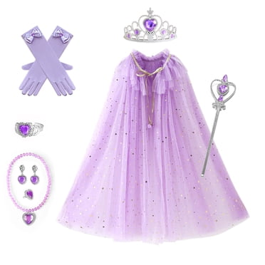 Déguisements de Princesse Elsa pour Petite Fille, 7 Pcs Cape de Princesse avec Couronne, Robes de Princesse pour Fille 3-8 Cadeau d'Anniversaire
