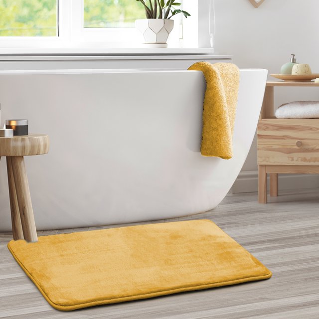 1 Large Clara Clark Bath Mat Bathroom Rug - Absorbent Memory Foam Bath Rugs - Non-Slip, Thick, Cozy Velvet Feel Microfiber Bathrug, Plush Shower, Toilet- Floor Bathmats Carpet - Gold - 20"x32"