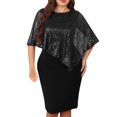 thumbnail image 1 of Robe pour Femme Grande Taille Wo-Fusoul, Robe Décontractée à Ourlet Irrégulier avec Empiècements Perlés, Manches Courtes, Col Rond, Tissu Extensible Confortable pour Diverses Occasions, 1 of 4