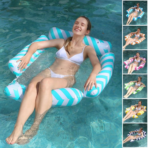 Hamac De Piscine Gonflable – Flotteur En Maille Avec Siège Inclinable – Capacité 250 Lb – Motif Végétal – Pour Lac, Plage, Rivière