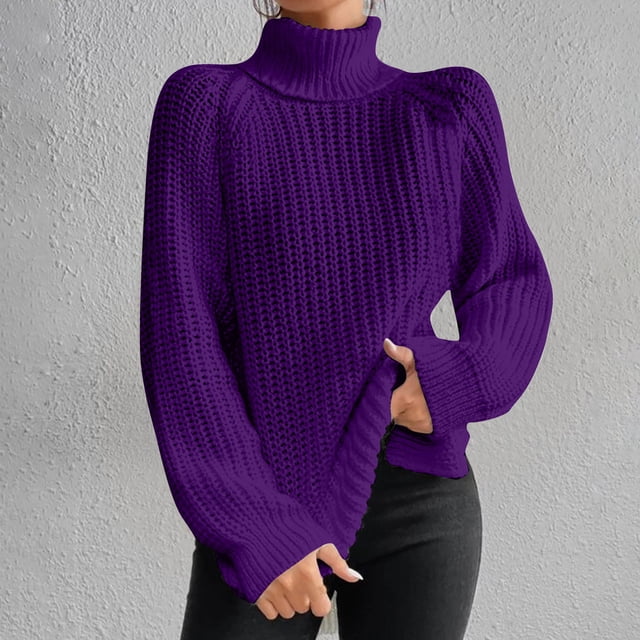 Qertyioot Chandails Surdimensionnés pour Femmes Col Roulé Mode Manches Longues Col Roulé Chandail Décontracté Hauts