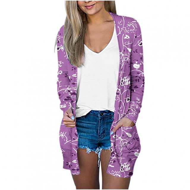 Pompotops Chemisier Décontracté à Manches Longues Imprimé pour Femmes avec Poche Cardigan Liquidation