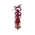 thumbnail image 2 of BLISSFUL STEP Women's Open Toe Stiletto Heeled Lace up Solid Sandals Burgundy 10, 2 of 7