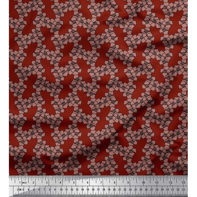 Soimoi Red Poly Georgette Fabric Flower Floral Print Fabric by the Yard 52 Inch Wide