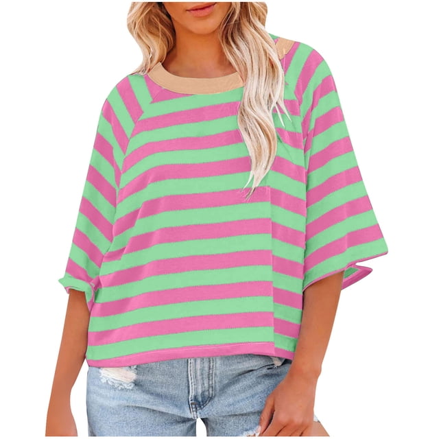 Penkiiy Chemise pour Femme en Lin à Manches 3/4, Chemise à Col Rond Unie à la Mode, Chemise à Manches Longues à Col Rond pour Femme/chemise S Vert