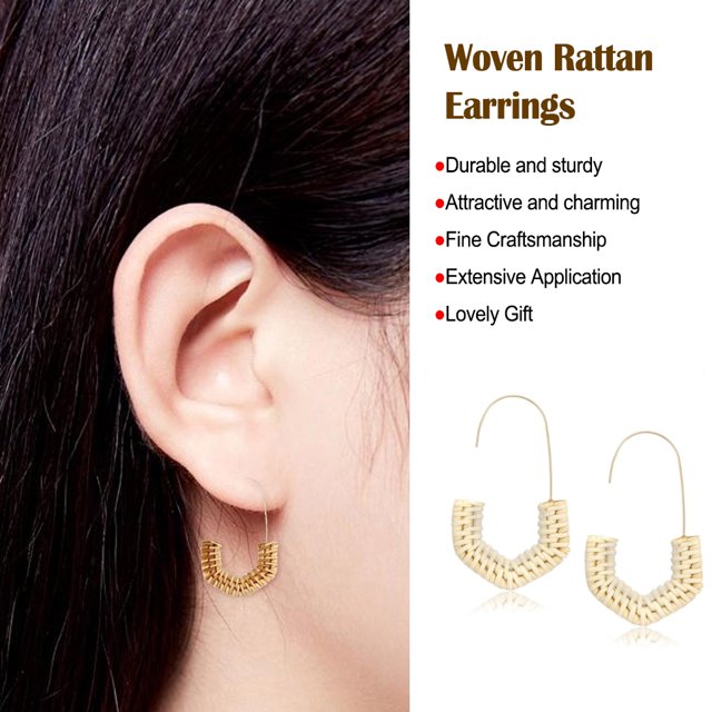 Becaristey 1 Pair Rattan Earrings Durability Handmade Great Quality for Girl Woman white 1Set