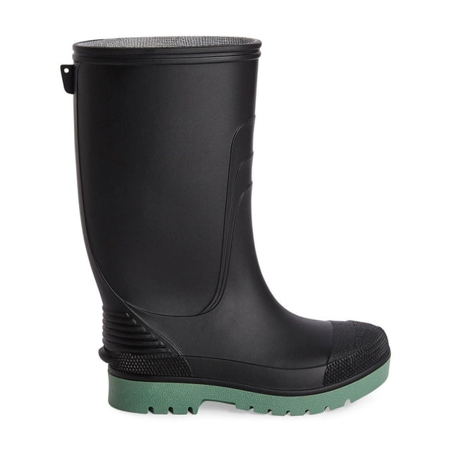 George Bottes de Pluie pour Garçons en Noir avec Semelle Crantée en Caoutchouc Verte, Bout Rond et Tige Haute Conçues pour Garder les Pieds au Sec et Offrir de l'Adhérence sur les surfaces Mouillées Ou Boueuses, Convenant à la protection par Temps de Pluie.