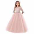 thumbnail image 1 of Robe Longue en Dentelle Florale pour Filles, Manches 3/4, Robe de Soirée de Mariage, Robe de Danse Formelle Rose, 1 of 3