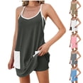 thumbnail image 1 of QATAINLAV Robe de Tennis Athlétique pour Femme Robe d'Entraînement Sportive Mini avec Short Intégré Sans Manches à Bretelles Spaghetti Combinaison Robe de Golf avec Poche Gris Foncé TTG Vente du Jour, 1 of 9