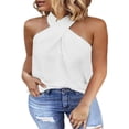 thumbnail image 1 of Hauts d'Été pour Femmes à Col Licou Sans Manches T-Shirts Unis Blouses Décontractées Amples, 1 of 2