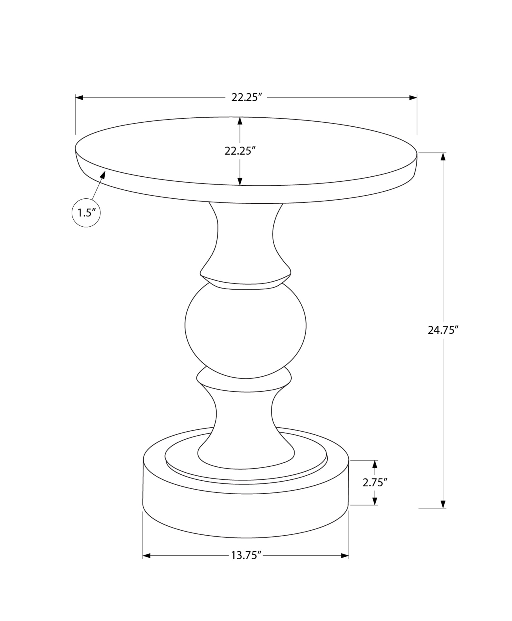 Monarch Specialties - Accent Table, 25"H, Indoor Or Outdoor, Bedroom, End, Living Room, Nightstand, Round, Side Table, White, Transitional