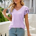 thumbnail image 3 of RKSTN Womens Tops Fashion Mesh Breathable Short Sleeve V-Neck Blouse Tops Comfortable Temperament Solid Color Tops, 3 of 4